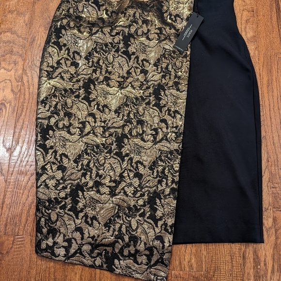 LANE Bryant Metallic Black/Gold Floral Foil Pencil Skirt Sz 16 - Picture 6 of 9